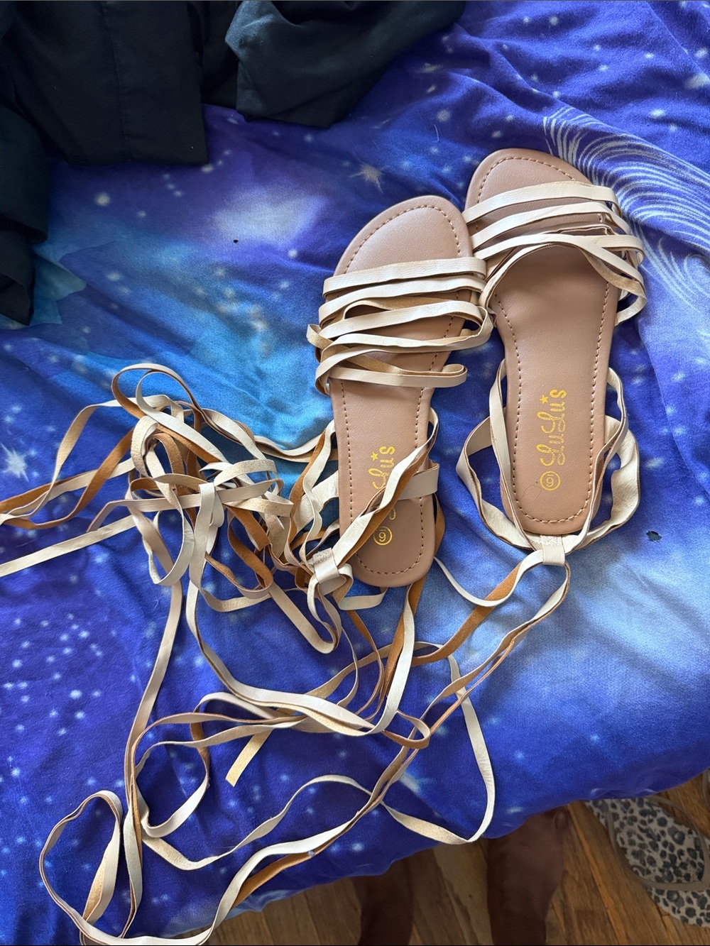 Lulu's Nude Beige Lace-Up Strappy Flat Sandals
